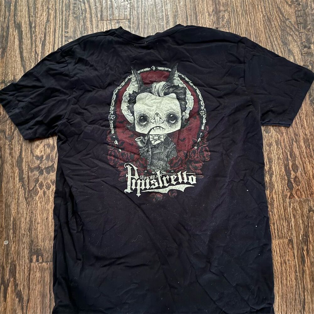 Signore Pipistrello Black Graphic T-Shirt Size L: Bat Boy Italy Horror Folk Tale